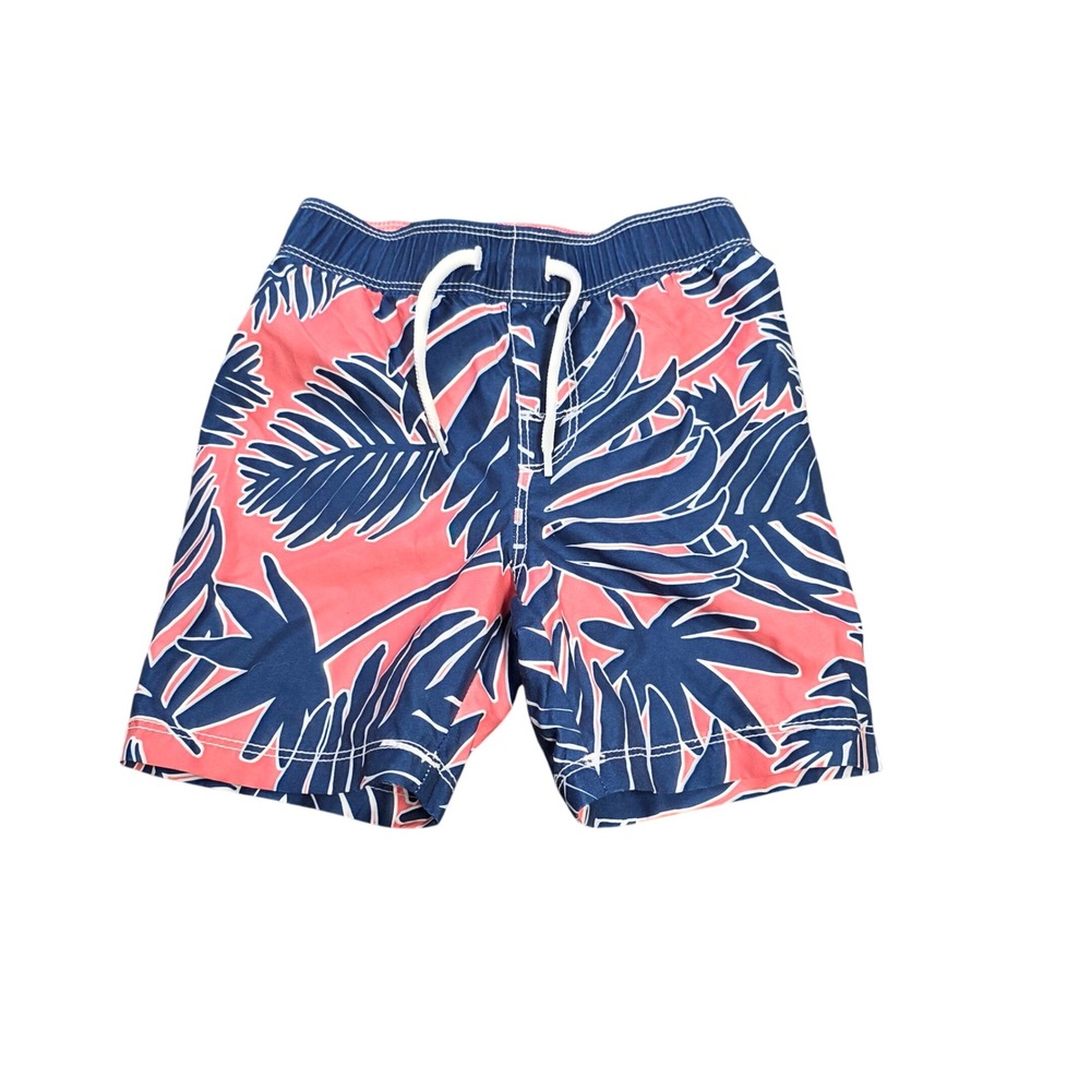Old Navy Tropical Palm Leaf Swim Trunks Boy's Size 3T Navy Blue Coral Pink